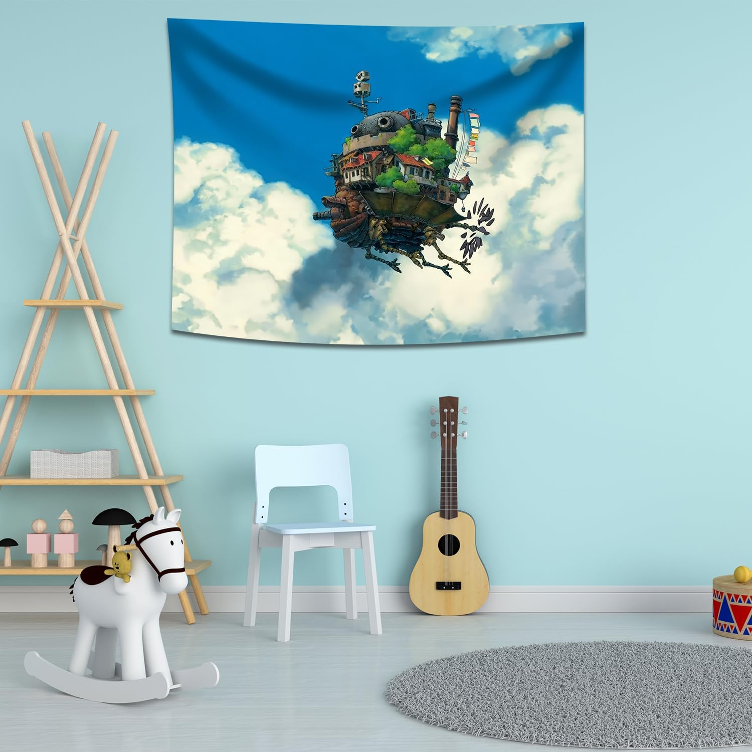 Pounchi Tapiz de anime de castillo (51 x 59 pulgadas con kit de ganchos), tapiz japonés para colgar en la pared, para dormitorio, sala de estar,