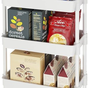 Carrito de almacenamiento de 5 niveles, carrito multifuncional con ruedas para baño, lavandería, con calcomanías clasificadas, color blanco Carrito de almacenamiento de 5 niveles, carrito multifuncional con ruedas para baño, lavandería, con calcomanías clasificadas, color blanco