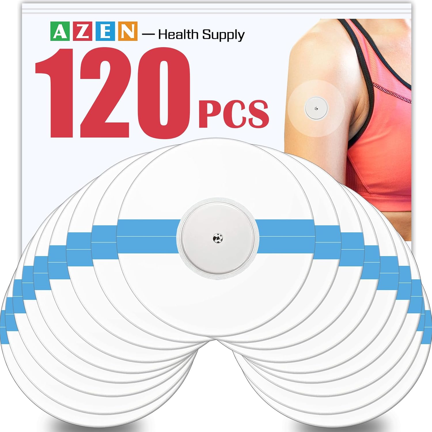 AZEN Paquete de 120 cubiertas de sensor Freestyle para Libre 2, parches adhesivos impermeables, parches de sensor impermeables, cinta adhesiva
