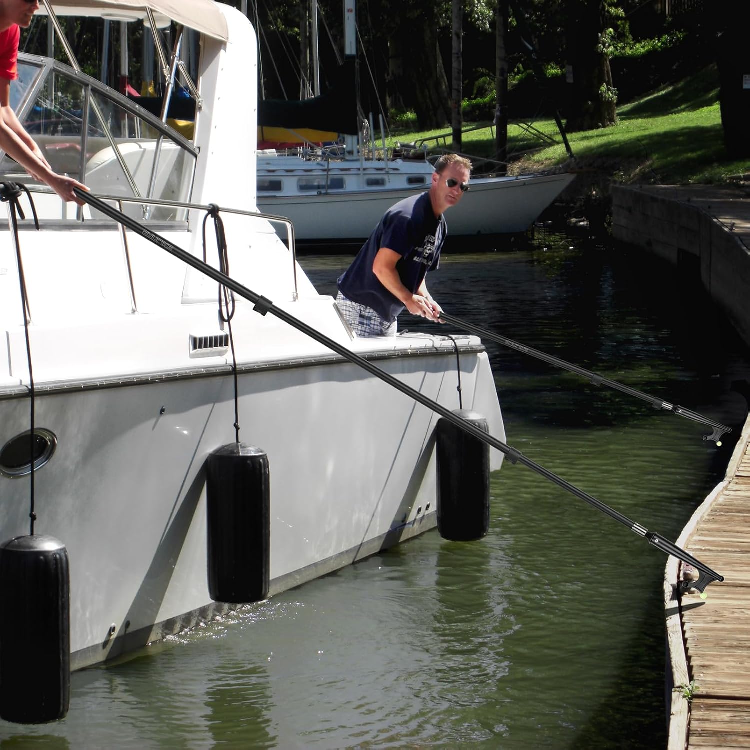 SAN LIKE Gancho telescópico para barco, flotante, duradero, resistente al óxido con cuentas luminosas, poste de empuje para acoplar azul, negro,