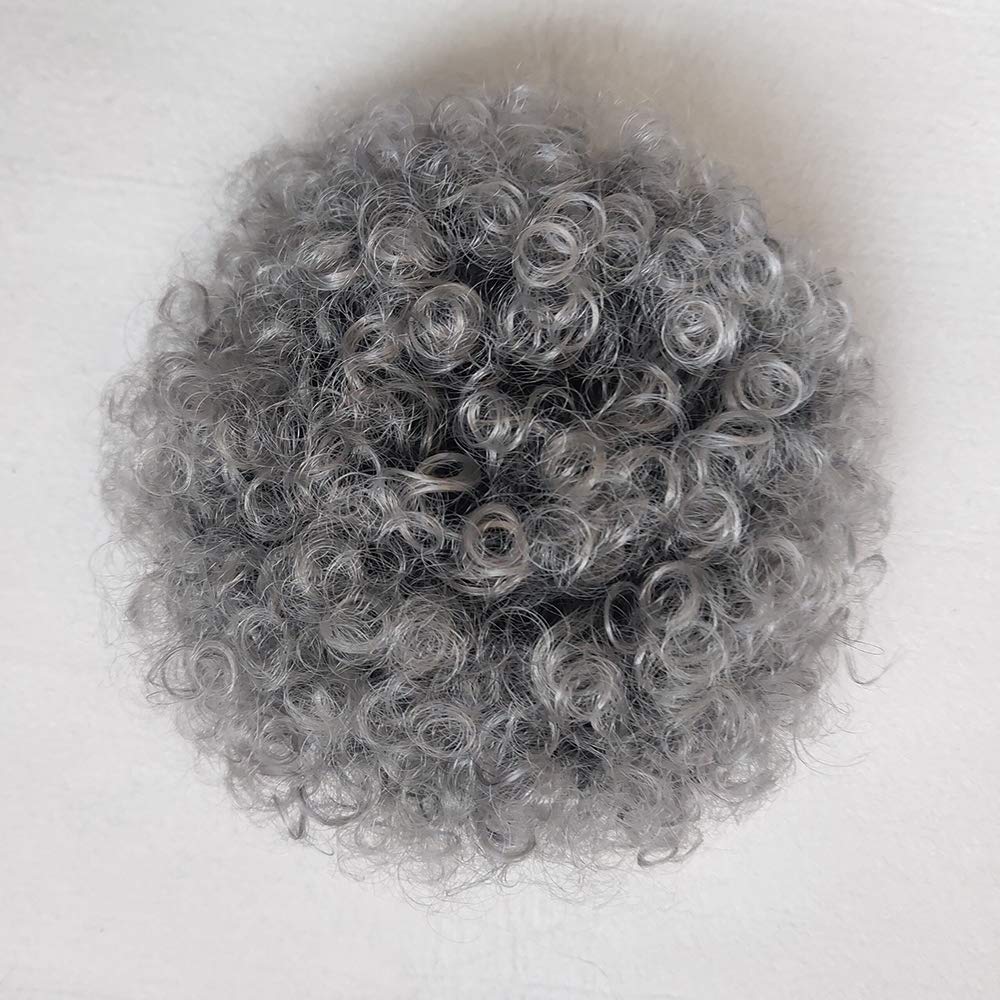 Yinmei Baibian Extensiones de moño afro corto con cordón de coleta afro, rizado y rizado, color gris oscuro, extensiones de moño sintético para