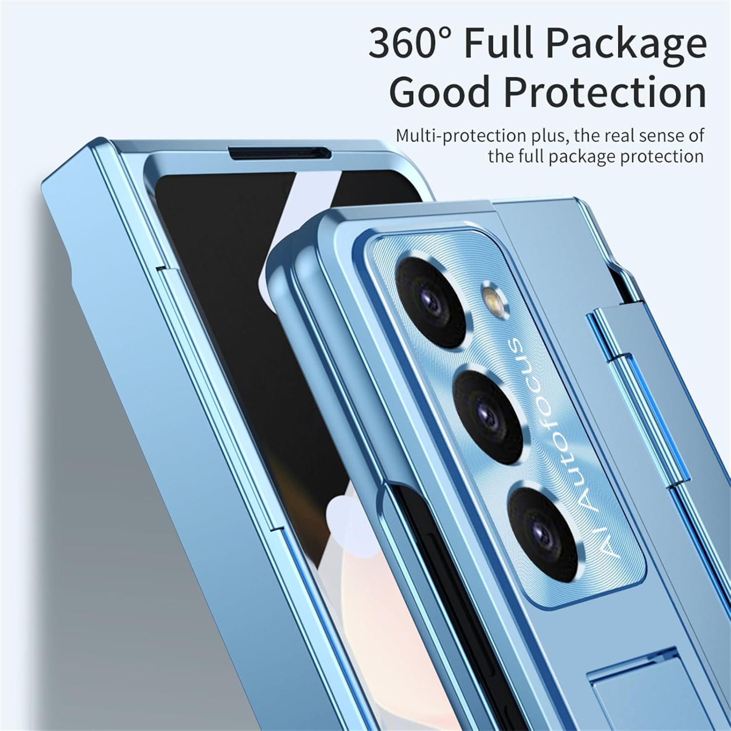 Funda para Samsung Galaxy Z Fold 5 2023, carcasa de una pieza Z Fold5 con función atril y protector de pantalla, protección completa (azul)