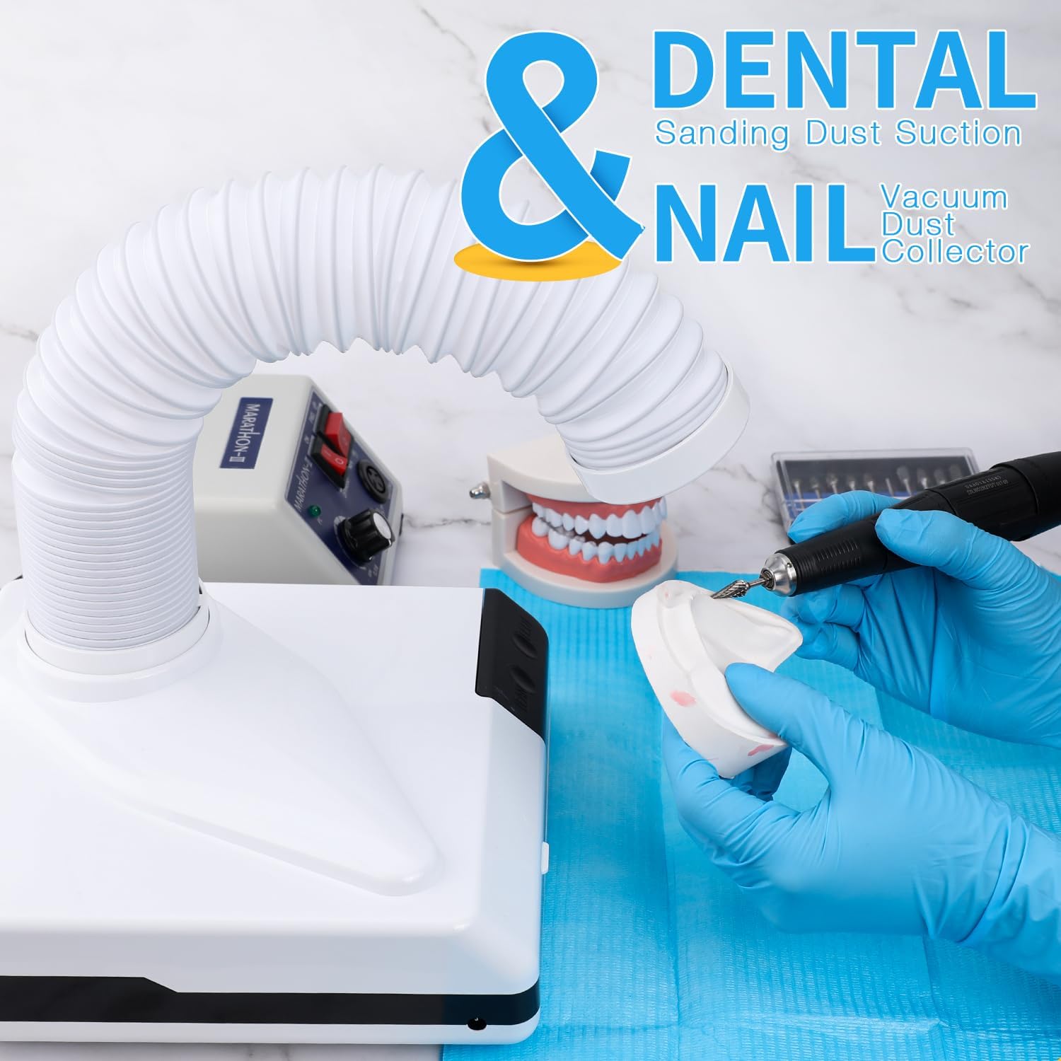 LVCHEN Colector de polvo de pulido dental – Extractor de polvo de 60 W, potente succión de polvo de vacío de uñas con ventilador y LED de doble