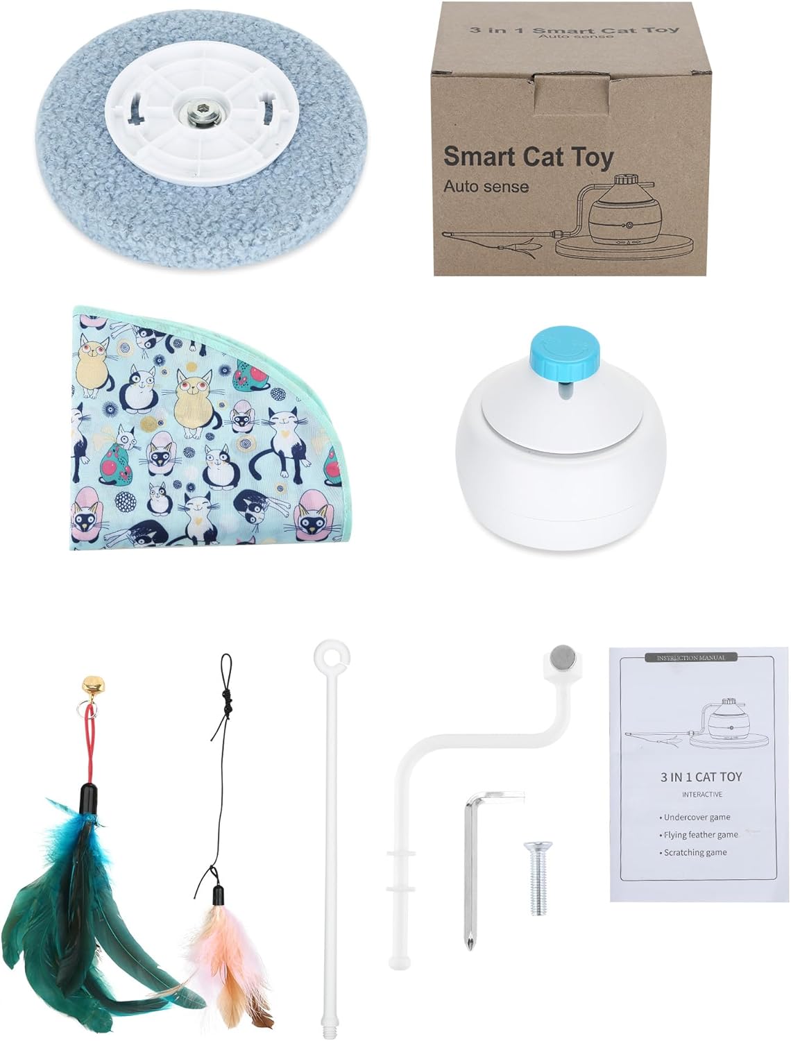 HAPPY HACHI Juguetes interactivos para gatos, 3 en 1, juguetes electrónicos de plumas para gatos, recargable por USB, juguete móvil automático,