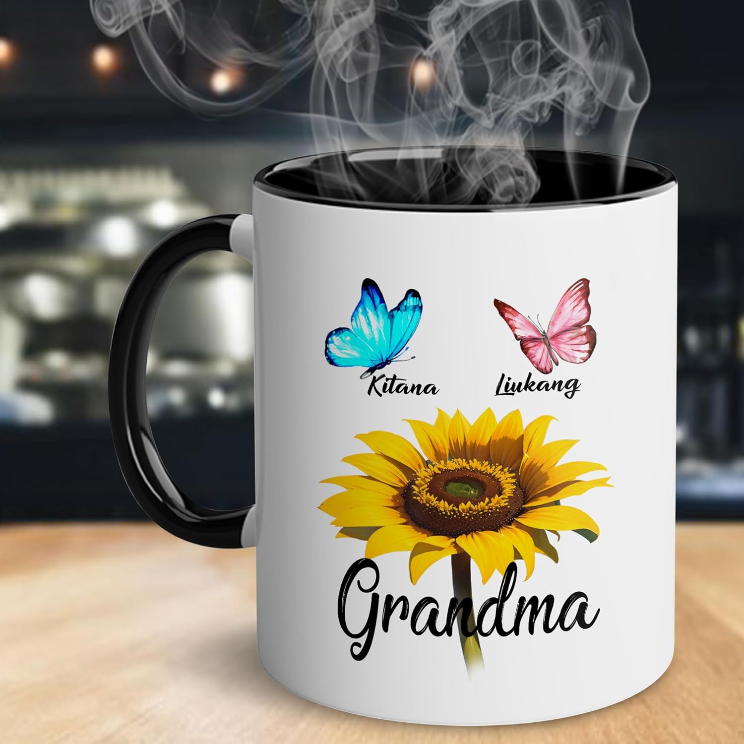Regalos personalizados para la abuela (2 niños), taza de cerámica personalizada de 11 onzas y 15 onzas para abuela, mujeres con nombre de nietos,