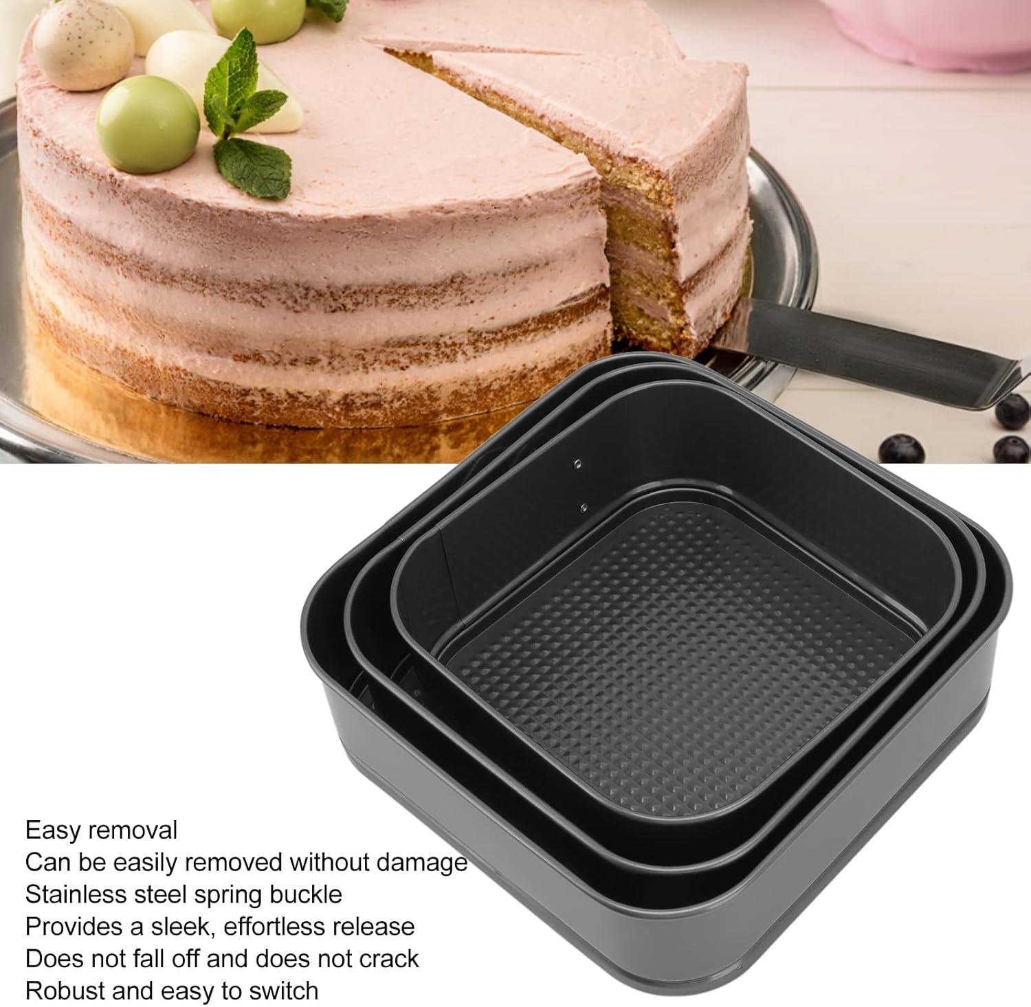 Milltrip Springform – Juego de 3 moldes antiadherentes para tartas de queso con parte inferior extraíble, juego de moldes redondos a prueba de