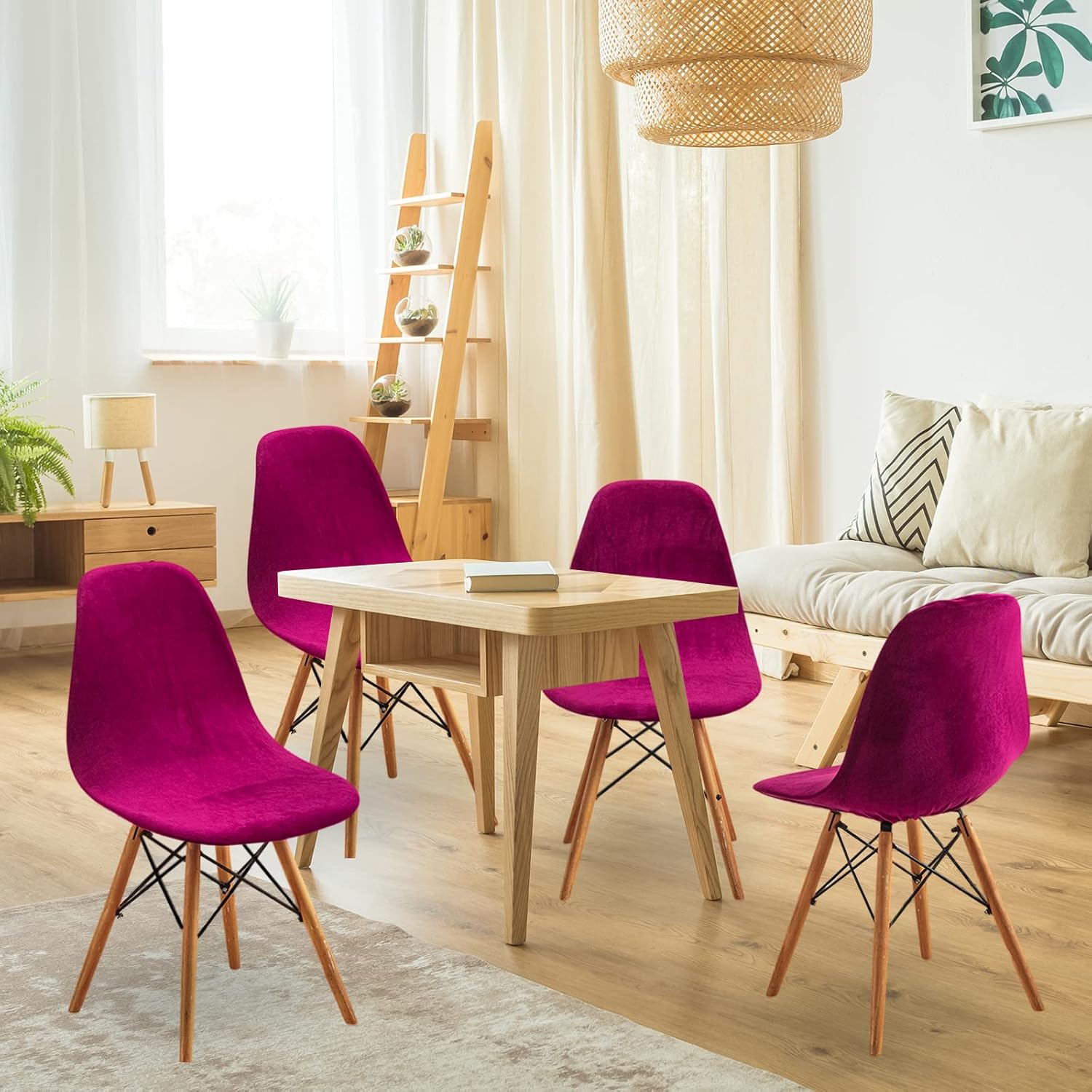 GOSTADY Juego de 4 fundas para sillas de comedor modernas de mediados de siglo, fundas de terciopelo elástico para sillas de comedor, fundas para