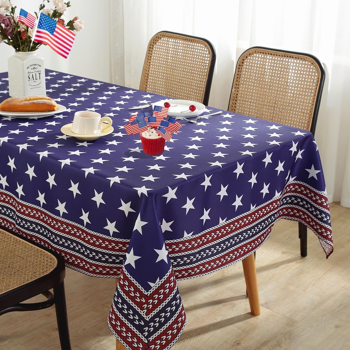 SASTYBALE Mantel rectangular para el 4 de julio, 60 x 120 pulgadas, bandera de Estados Unidos, Día de la Independencia, patriótico, tela de