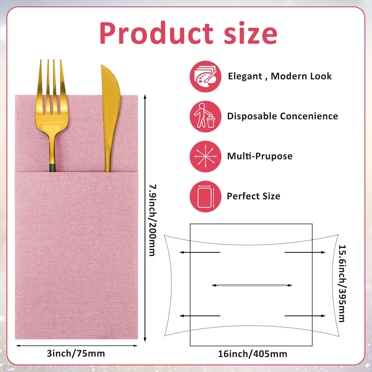Servilletas desechables de papel Airlaid con tacto de lino, servilletas de papel preplegadas con bolsillo integrado para cubiertos para cubiertos,