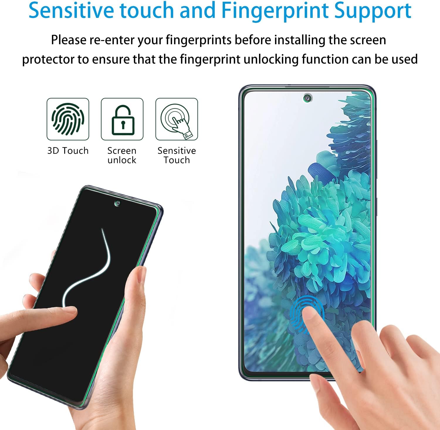 Slanku Paquete de 3 protectores de pantalla para Samsung Galaxy S20 FE, vidrio templado S20 FE 5G, compatible con lector de huellas dactilares, sin