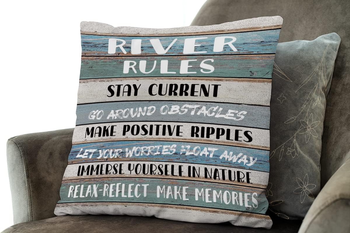huester Funda de almohada vintage con reglas del río, 18 x 18 pulgadas, funda de cojín decorativa para el hogar, sofá, cama, decoración de banco,