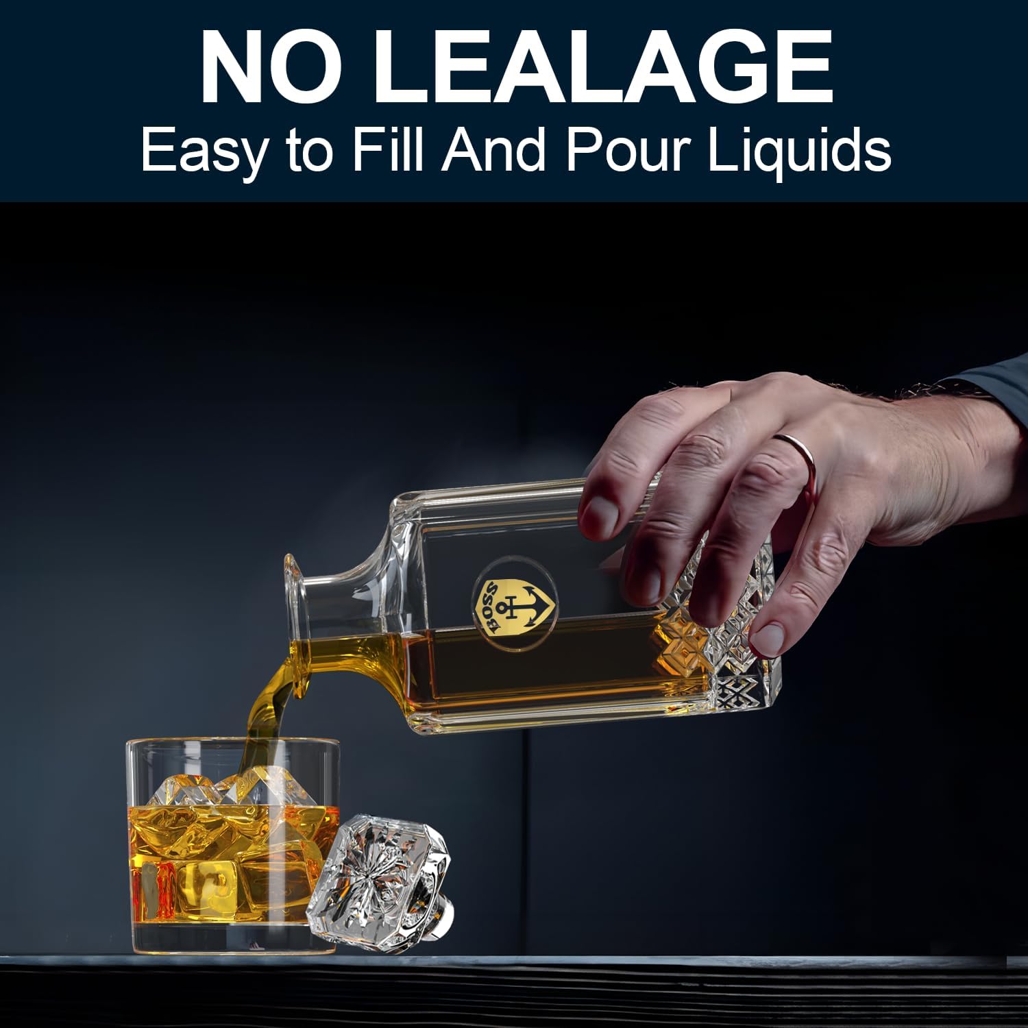 Decantador de whisky con 2 vasos, juego creativo de decantador de whisky de cristal, decantador de whisky bourbon de 25 onzas, decantador de licor