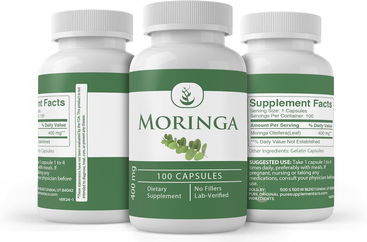 Pure Original Ingredients Moringa oleifera (100 cápsulas), siempre pura, sin aditivos ni rellenos, verificado en laboratorio