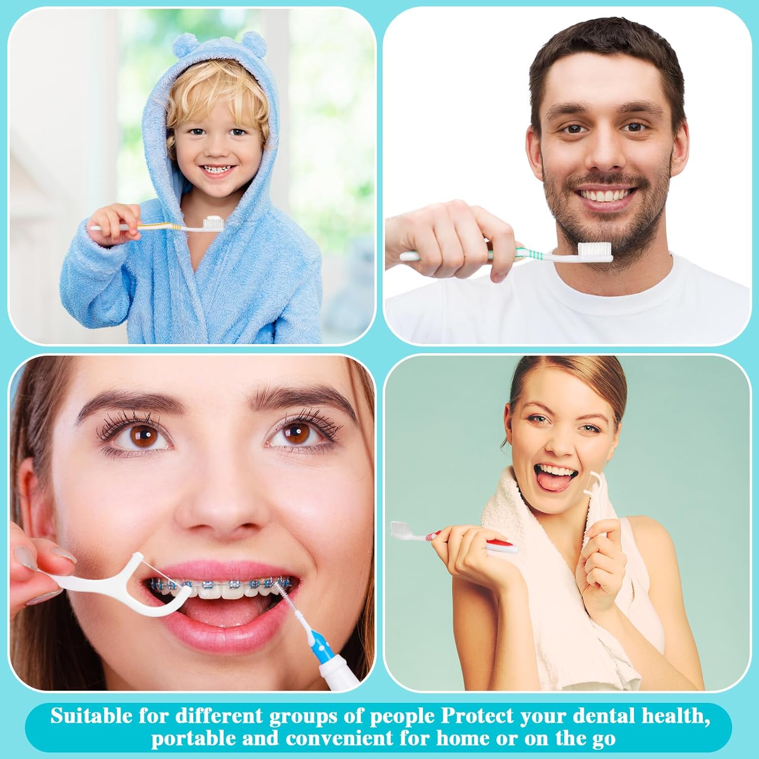 Mifoci Juego de 300 cepillos de dientes envueltos individualmente a granel con hilo dental, 100 cepillos de dientes de cerdas suaves, 200 hilos para