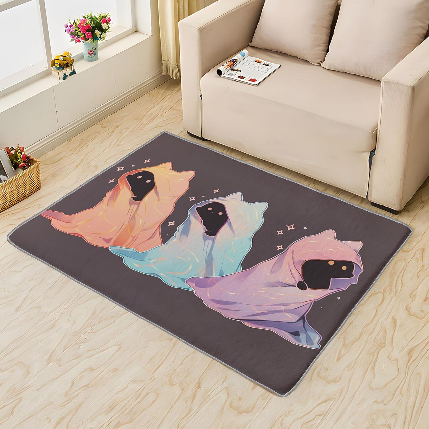 Alfombra fantasma para niños, alfombra de 2 x 3, bonita alfombra para decoración de dormitorio y habitación de niños y niñas, alfombra pequeña con