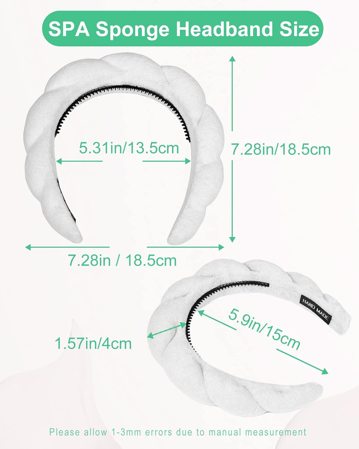 LADYAMZ Diadema de spa para mujer, diadema de esponja para lavar la cara, diadema de spa Mimi and Co Diadema de maquillaje con cinturón