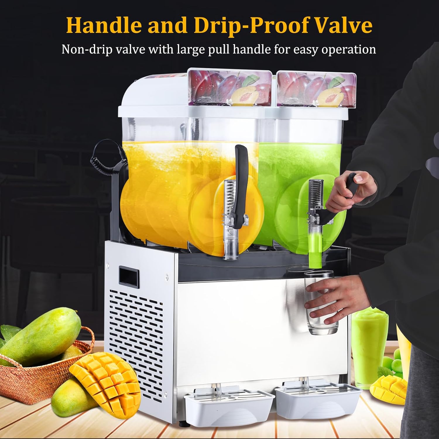 ACONEE Máquina comercial para granizados, 8 galones30L (15L x 2) Tanques Slushie, máquina de bebidas congeladas con preservación de temperatura,
