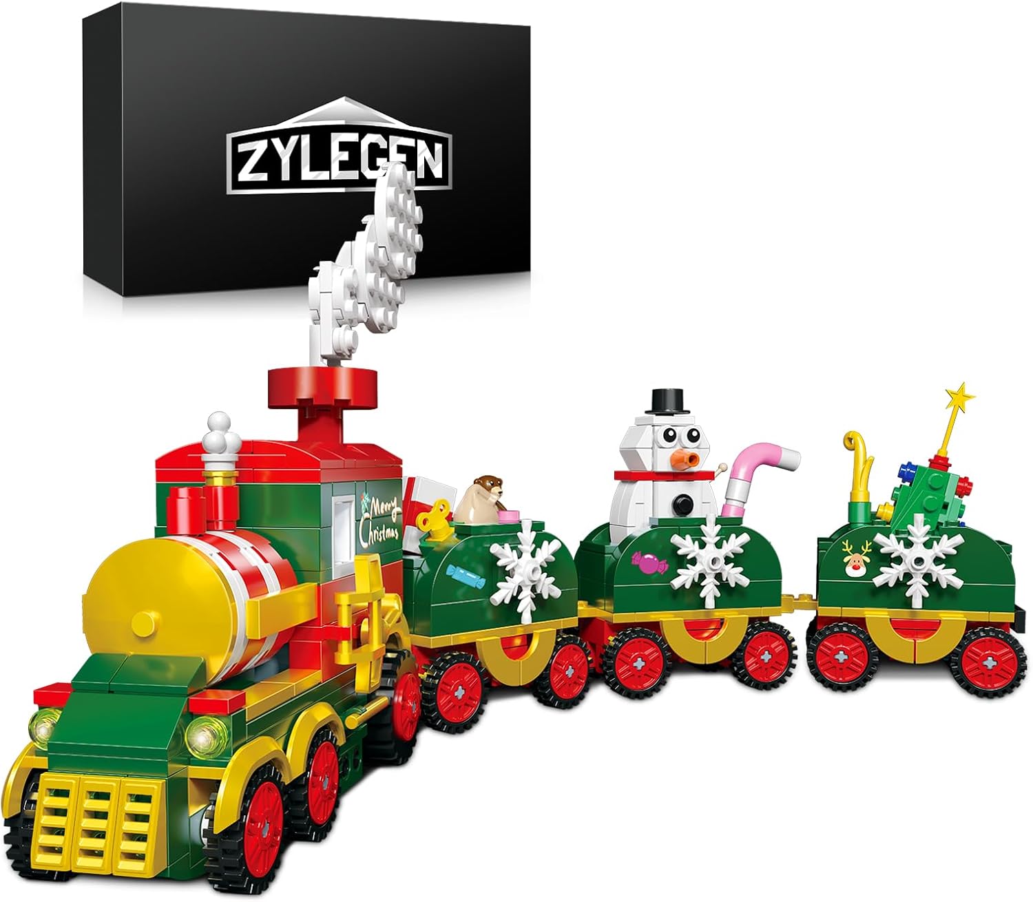 ZYLEGEN Kit de construcción de tren de Navidad, juego de tren de Navidad con muñeco de nieve, relleno de calcetín para niños, regalos de Navidad