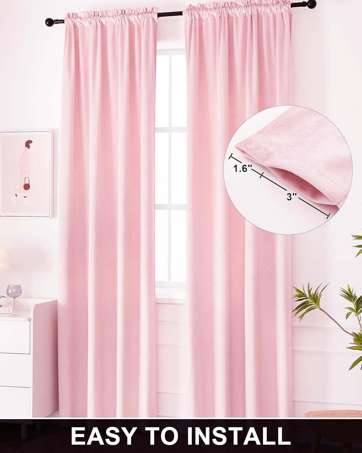 Cortinas de terciopelo rosa de 108 pulgadas súper suaves para decoración del hogar, juego de 2 paneles, cortinas de terciopelo con aislamiento