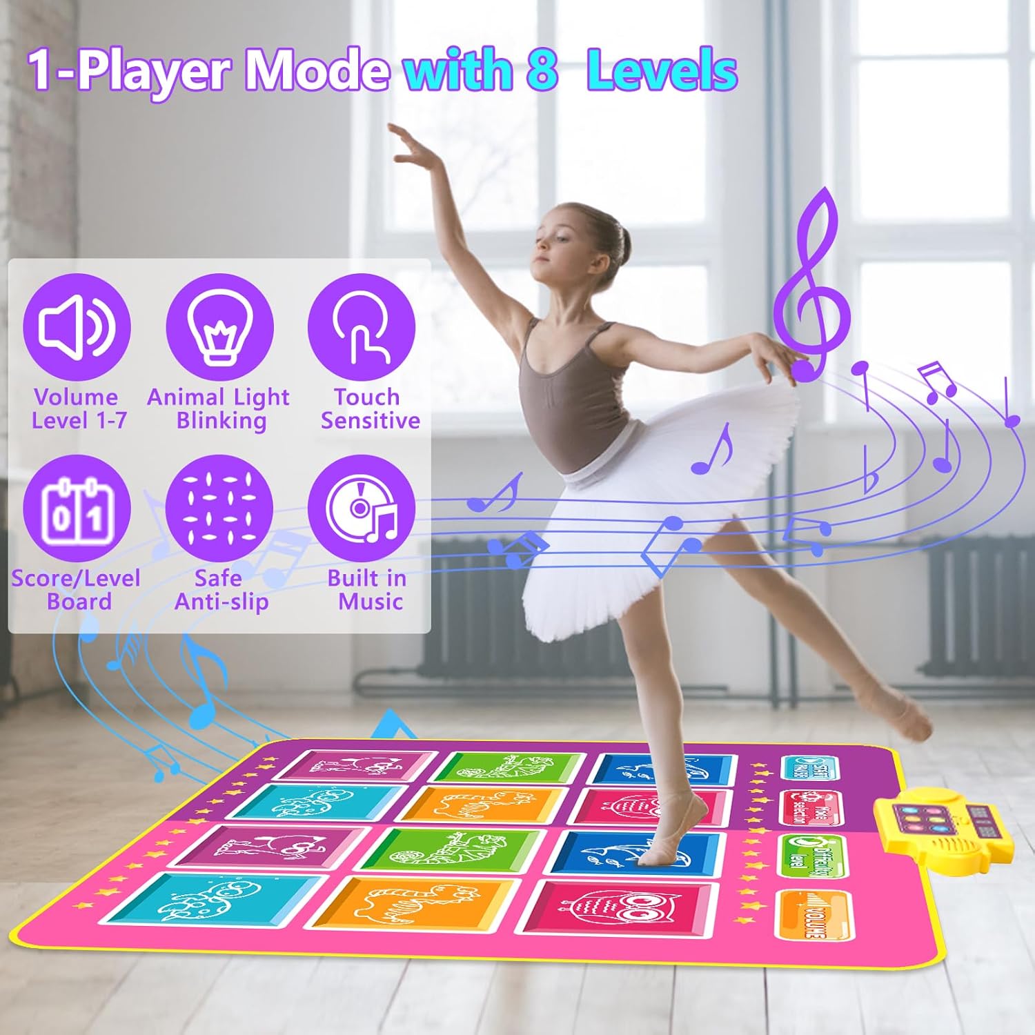 Juguetes de tapete de baile, regalo para niños y niñas de 3 a 12 años, tapete de baile de doble jugador, almohadilla electrónica con 12 botones