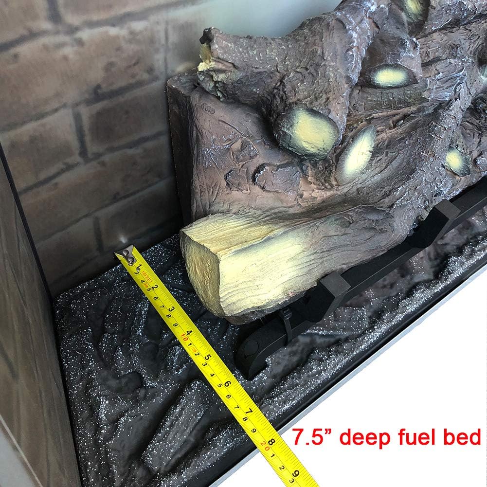 PuraFlame Klaus – Inserto de chimenea eléctrica de 26 pulgadas con kit de molduras, sonido crepitante de fuego, tronco de resina, puerta de vidrio y