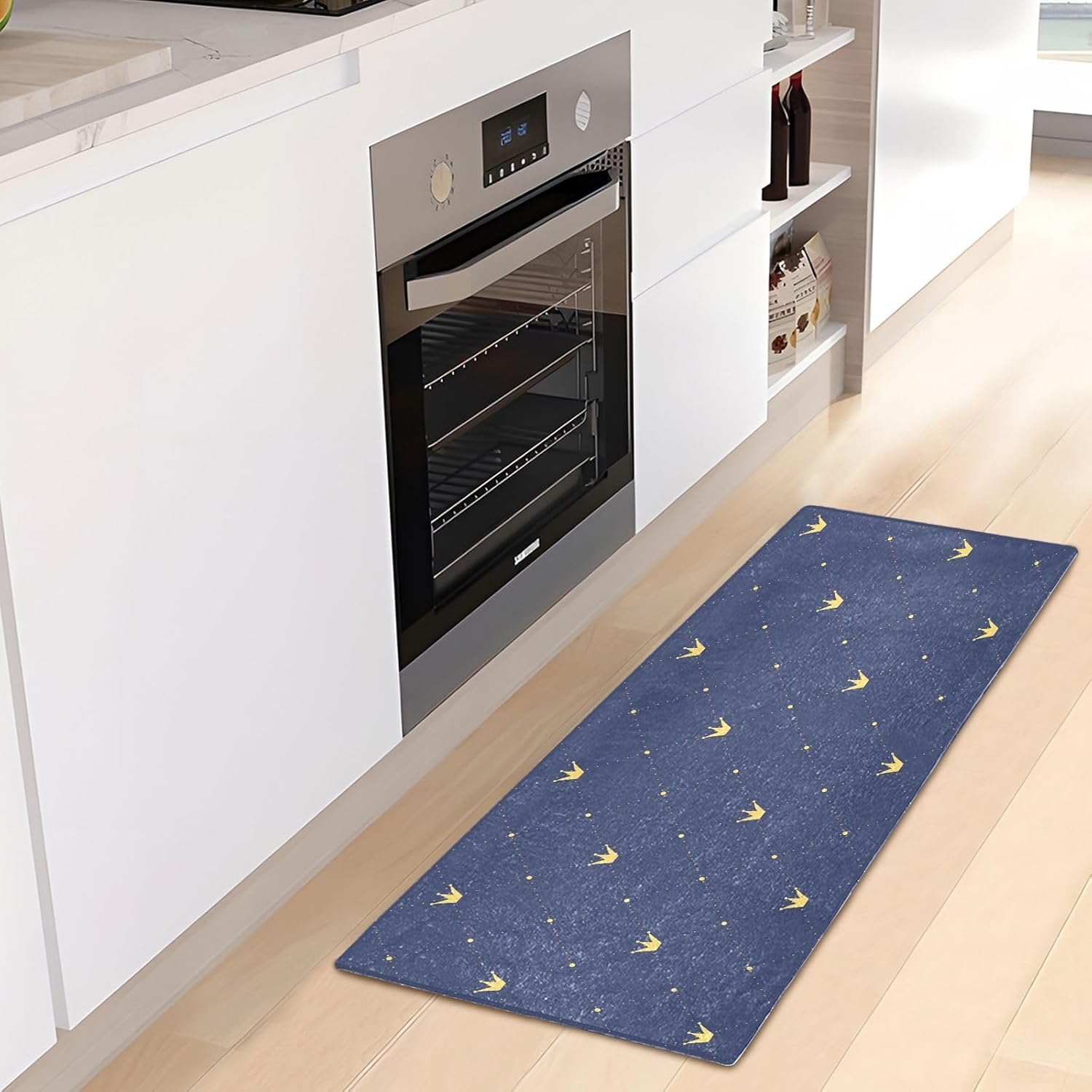 Alfombras de baño absorbentes con corona de oro azul marino, cómoda y antideslizante, alfombra de baño de felpa duradera, 39 x 20 pulgadas