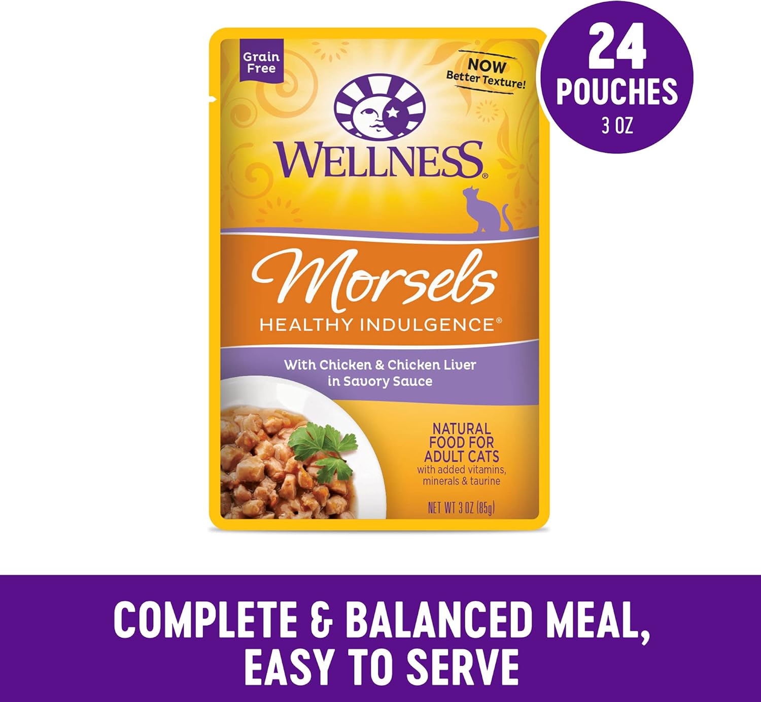 Comida húmeda para gatos Healthy Indulgence, libre de granos, bolsa de 3onzas (paquete de 24 envases), de Wellness