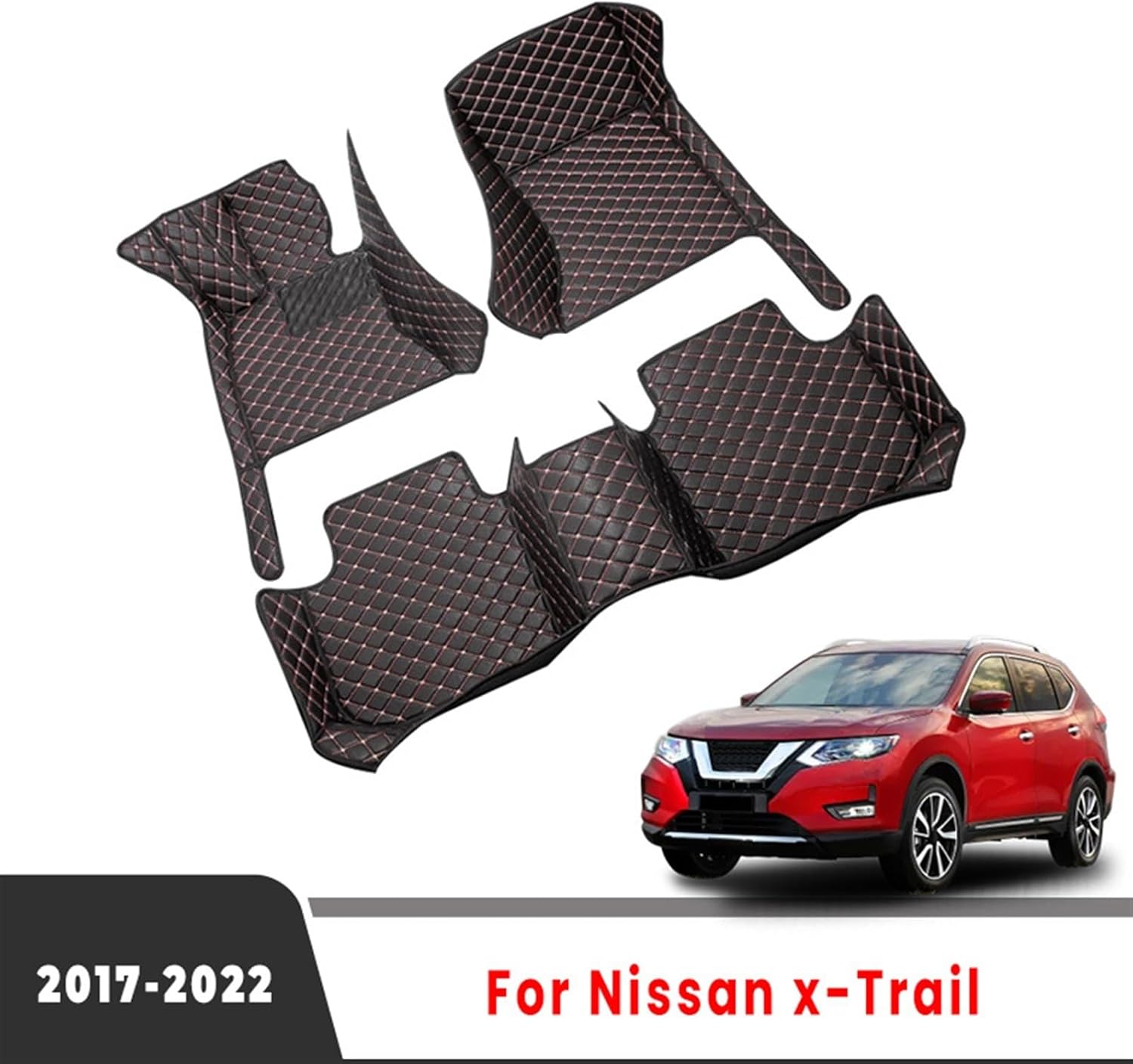 Tapete de coche para Nissans X-Trail xtrail 2021 2020 2019 2018 2017 (5 asientos) para interiores de automóviles (color LHD 3 unidades, rojo)