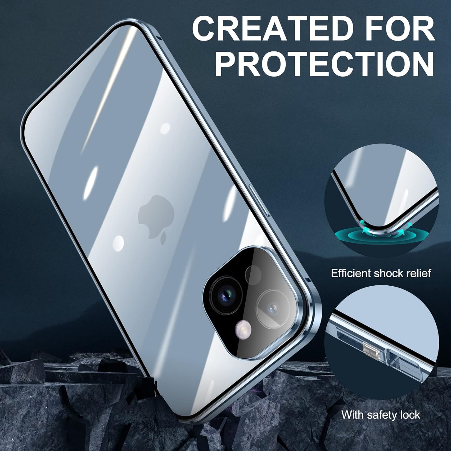 Jonwelsy Funda para iPhone 14, 360 grados frontal y trasera, vidrio templado transparente, protección de cuerpo completo, absorción magnética, marco