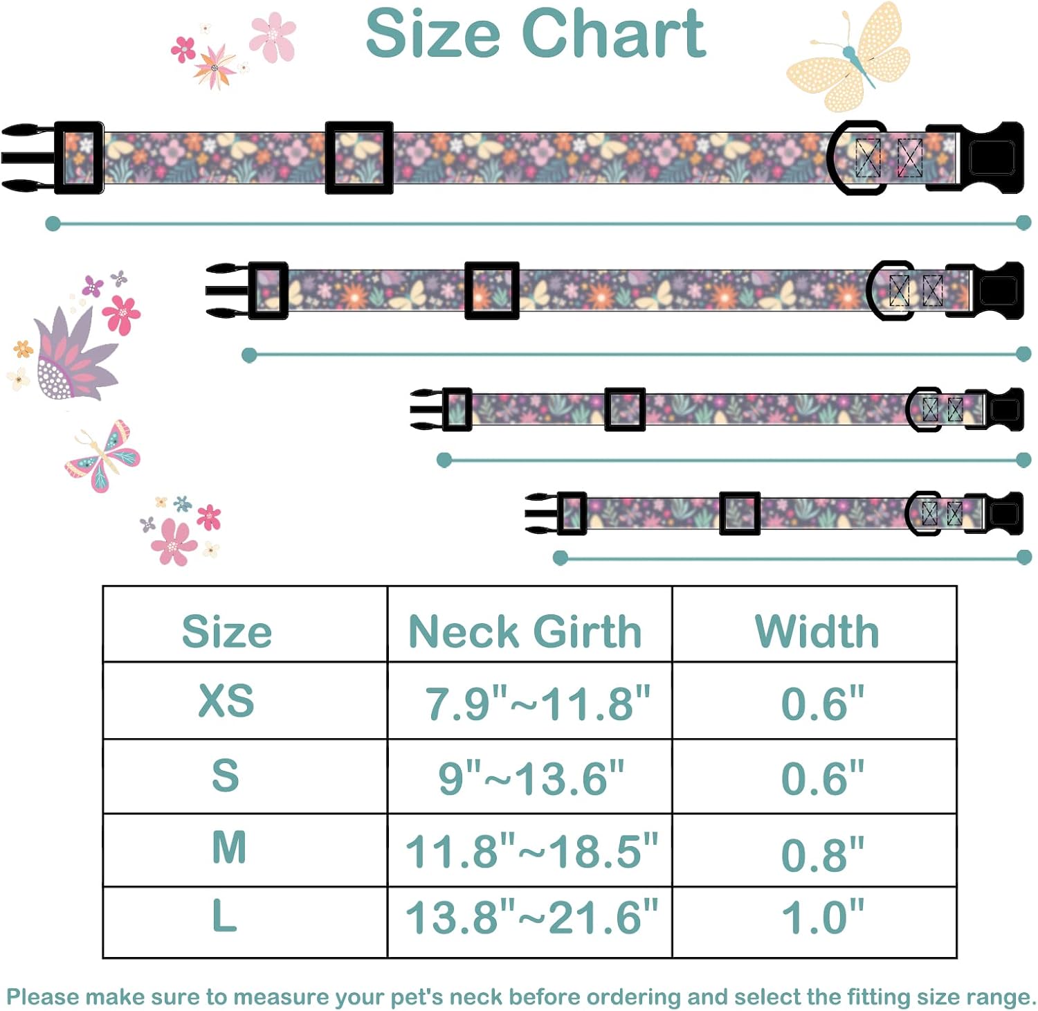 Faygarsle Collar de algodón para perros de diseño de flores lindas para hembras pequeñas, medianas y grandes con dijes de flores moradas, M