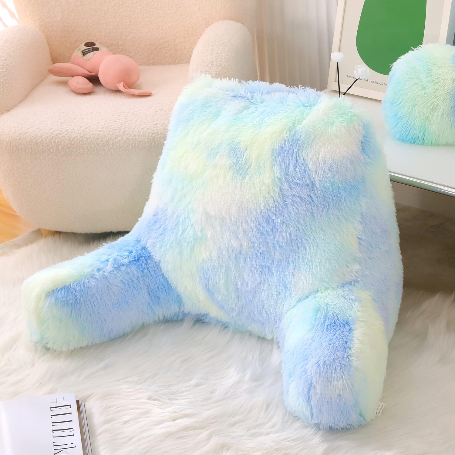 Almohada de piel sintética para descansar en cama, almohada de lectura grande con brazos, almohada de lectura esponjosa para adultos y niños,