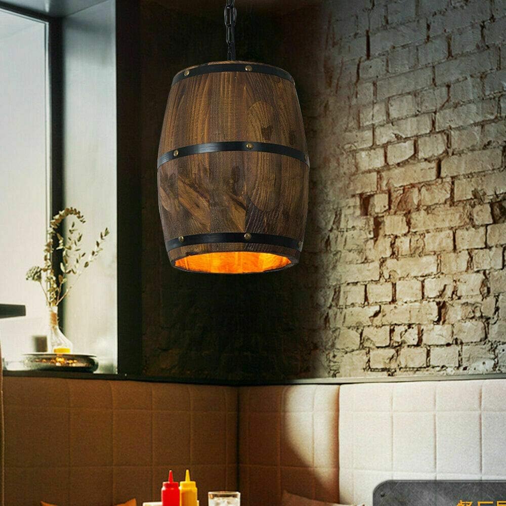 Lámpara colgante de madera retro con barril de vino, lámpara colgante de techo, lámpara industrial de bar, lámpara de techo artesanal para
