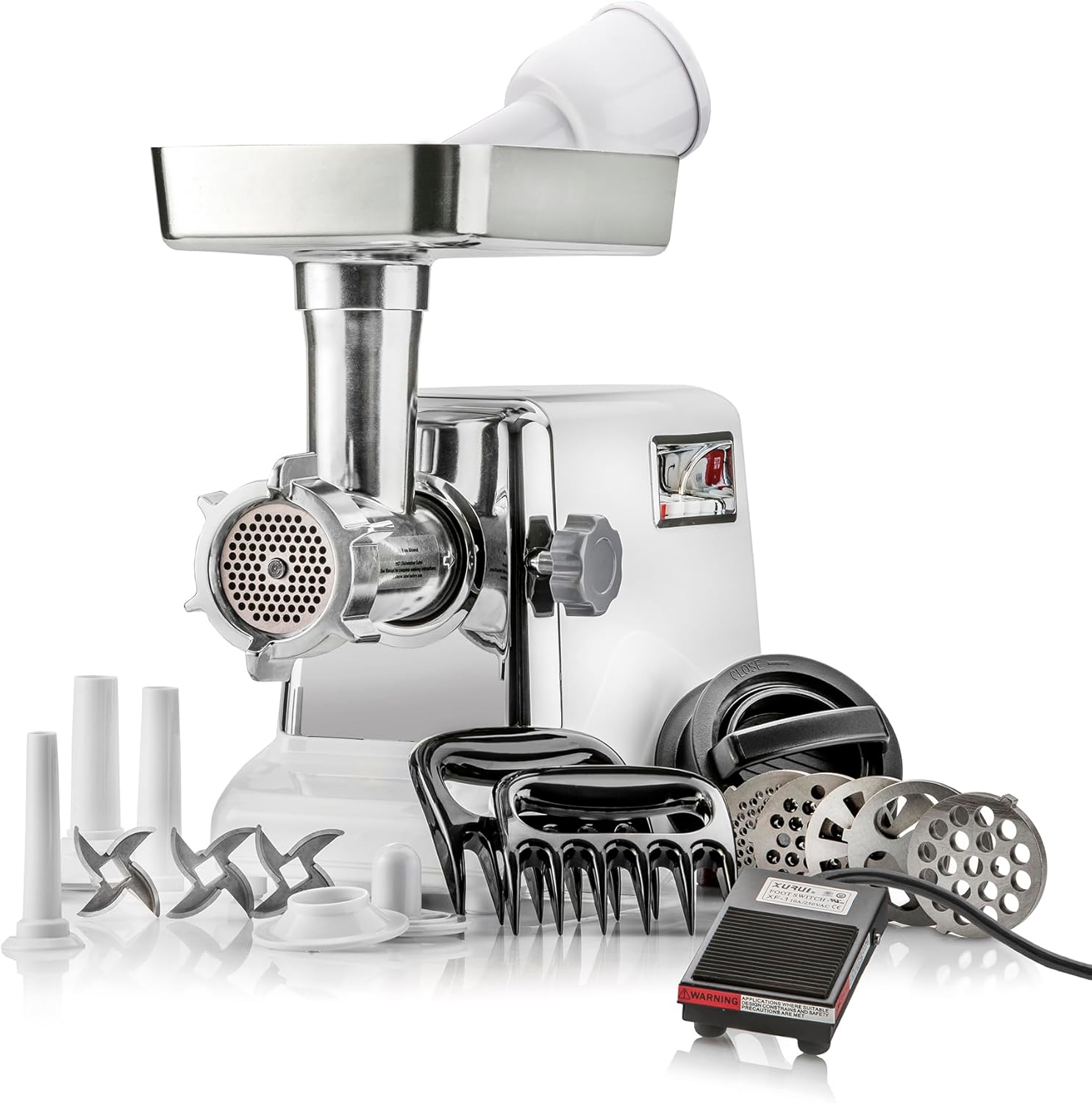 STX International Turboforce Serie 3000 6 en 1 – Picadora eléctrica de carne #12 de gran tamaño con pedal de pie, relleno de salchichas, máquina de