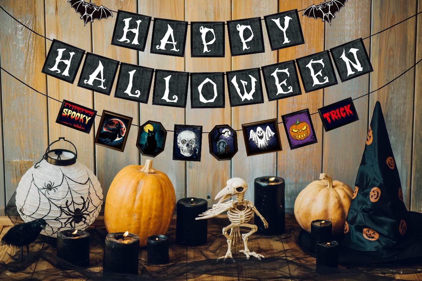 Pancartas de decoración de Halloween, pancartas de decoración de Halloween, palabras artísticas, pinturas artísticas, pancartas decorativas