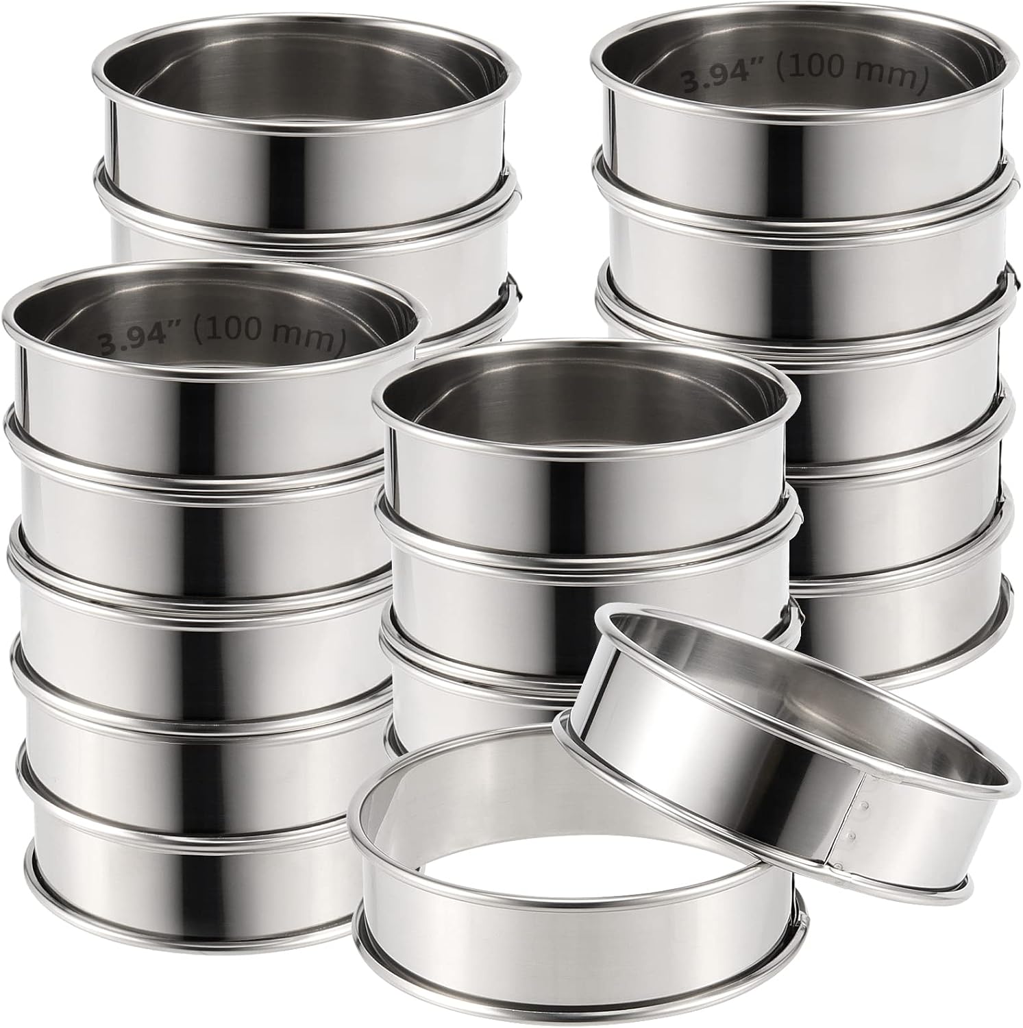 20 anillos de 4 pulgadas para magdalenas inglesas, anillos de acero inoxidable 304 grado Foog, antiadherentes de doble enrollado para hornear