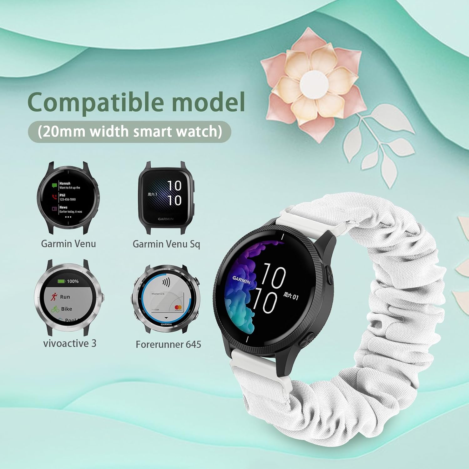 Bandas compatibles con GarminActive 5, Garmin VenuVenu Sq Band, Vivoactive 3Vivoactive 3 Music Watch, banda elástica de 0.787 pulgadas de repuesto
