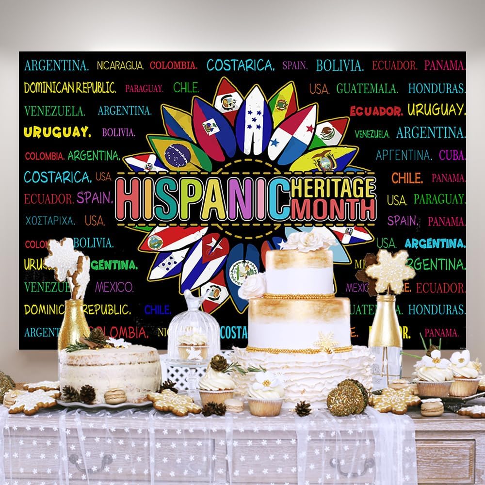 Ticuenicoa Fondo del Mes de la Herencia Hispana de 6 x 4 pies, pancarta del Mes de la Herencia Hispana, decoraciones latinoamericanas, aula de