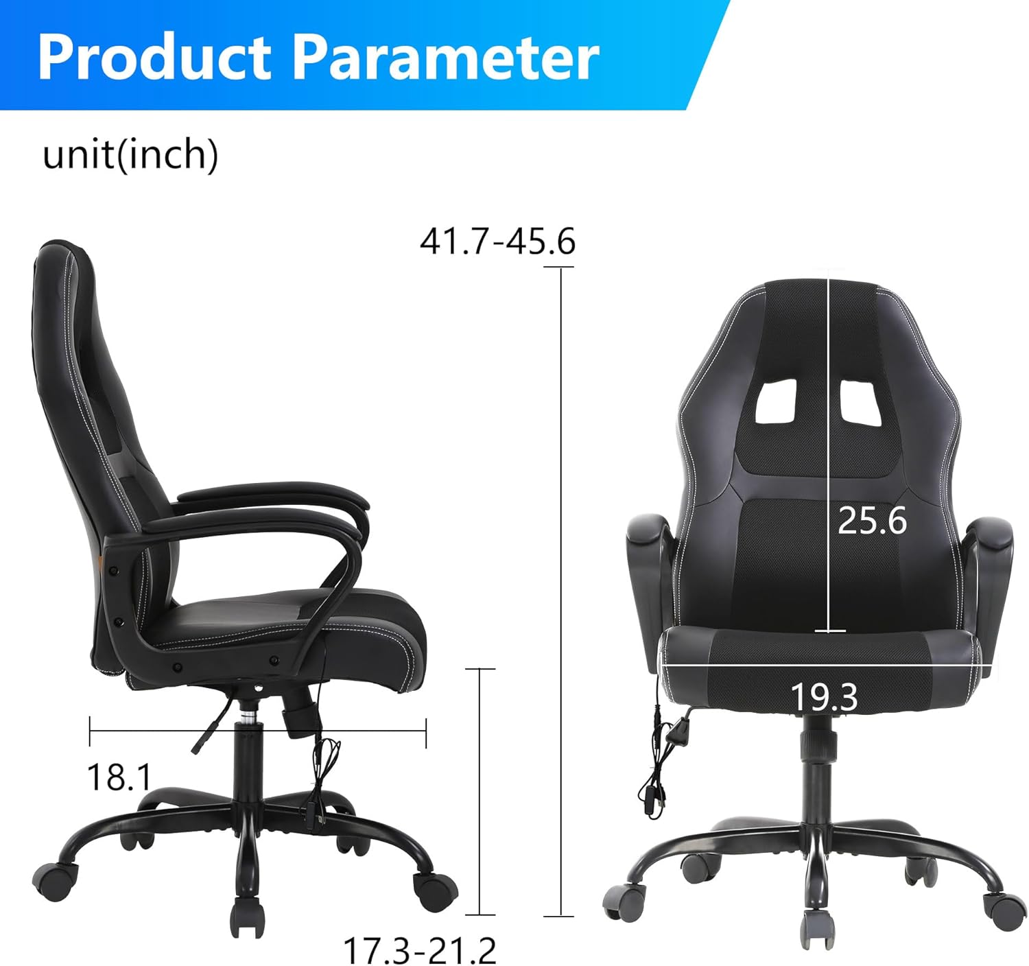 PayLessHere Silla de oficina para videojuegos, soporte ergonómico ajustable de piel sintética, silla de masaje lumbar para carreras, reposacabezas y