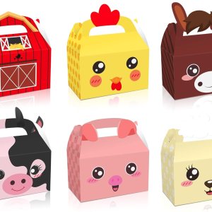 Paquete de 12 cajas de regalo de fiesta de animales de granja, caja de regalo de fiesta temática de animales, cajas de cartón con asa para baby Paquete de 12 cajas de regalo de fiesta de animales de granja, caja de regalo de fiesta temática de animales, cajas de cartón con asa para baby