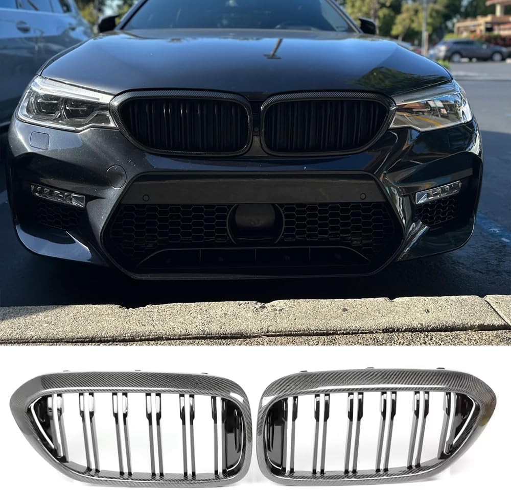 Para BMW G30 G31 5-Series 530i 540i 2017-2020 Rejilla de riñón delantera de fibra de carbono