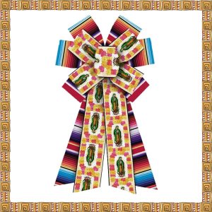 Hying Arco mexicano grande para corona, lazo de fiesta mexicana serape para puerta delantera, serape hispano mexicano, lazos para decoración de Hying Arco mexicano grande para corona, lazo de fiesta mexicana serape para puerta delantera, serape hispano mexicano, lazos para decoración de