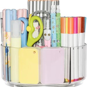 JIKIOU Organizador acrílico para lápices, organizador de lápices giratorio de 360 grados, organizador de crayones para niños, soporte de marcador, JIKIOU Organizador acrílico para lápices, organizador de lápices giratorio de 360 grados, organizador de crayones para niños, soporte de marcador,