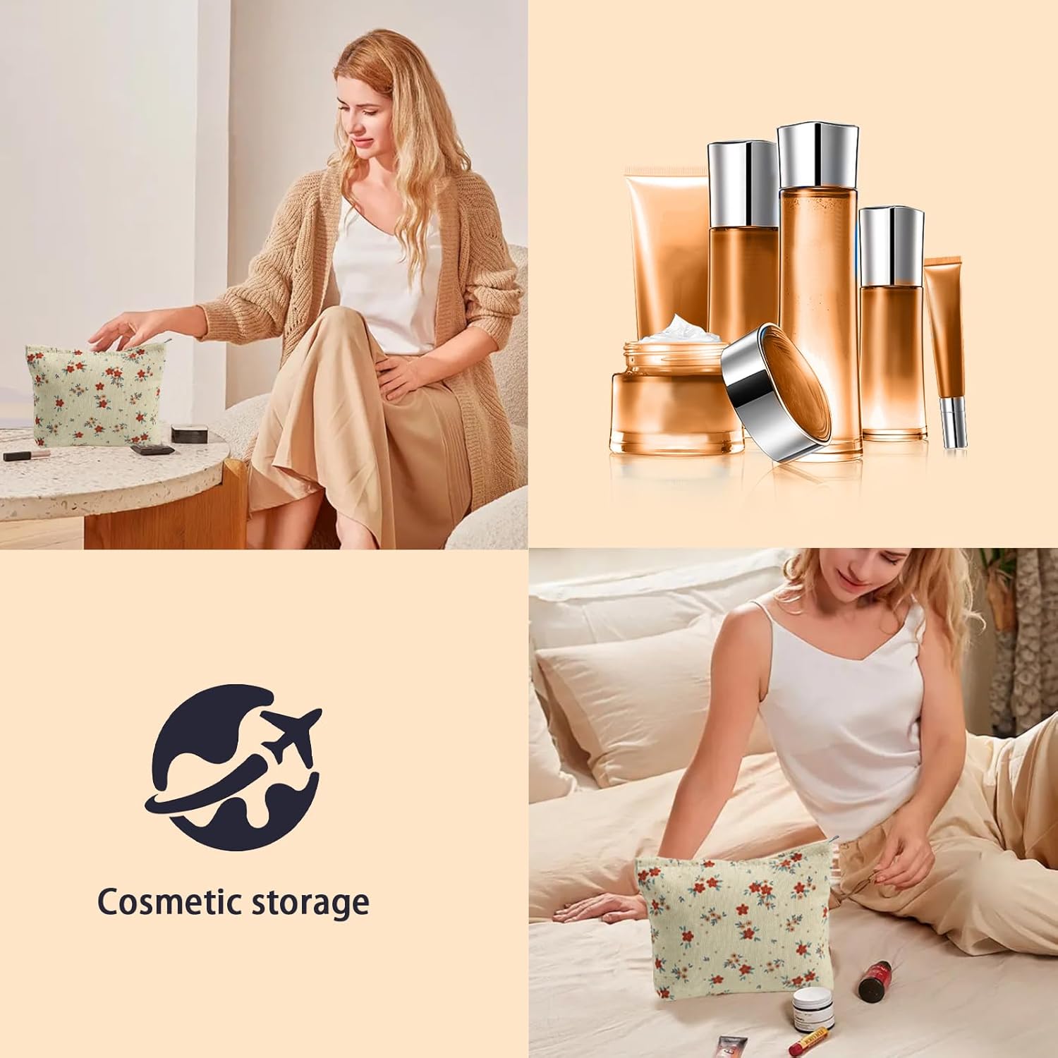 MHDGG Bolsa de maquillaje para mujer, bolsa de cosméticos floral de gran capacidad, bolsas de maquillaje, bolsas de maquillaje para mujer, bolsos de