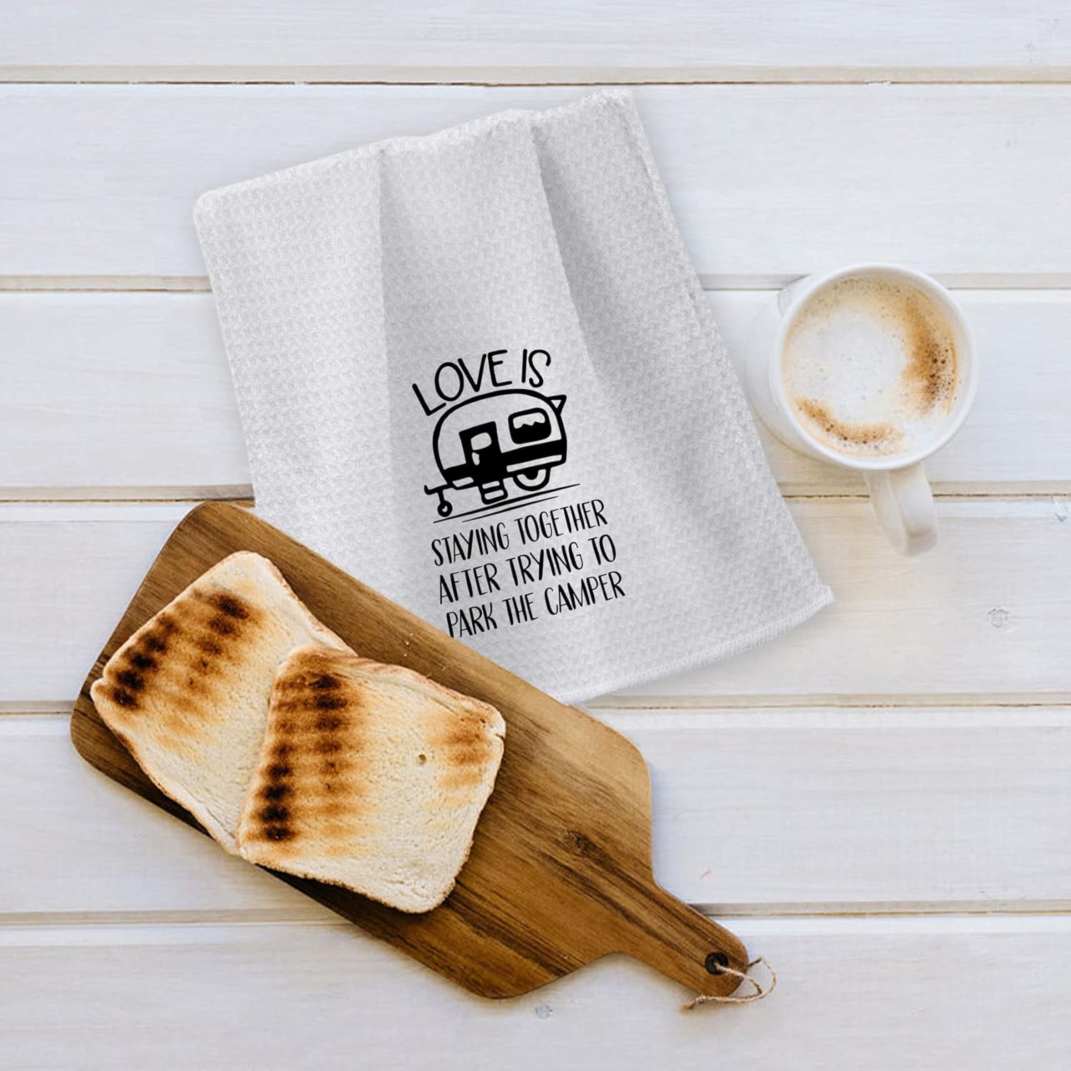 Love is Staying Together After Trying to Park The Camper – Toallas de cocina altamente absorbentes, toallas de mano para camping, toalla de té para