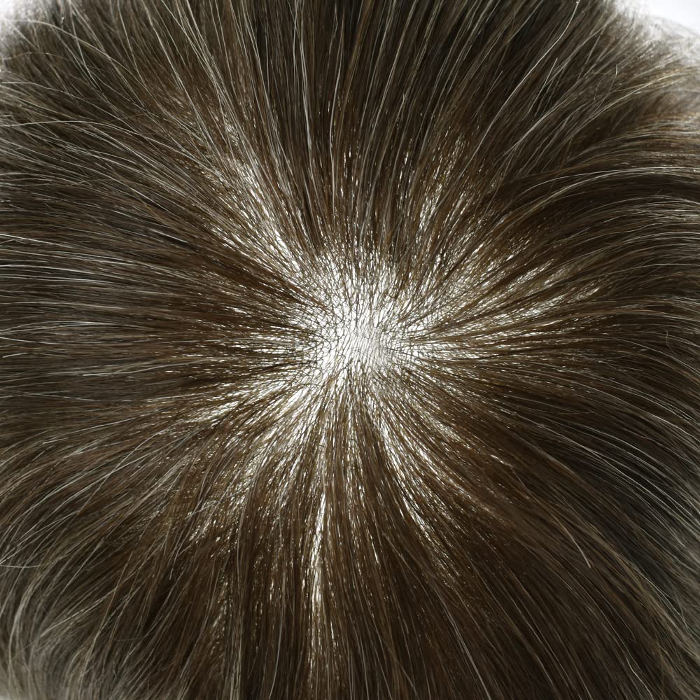 Cabello humano para hombres, tupé, piezas de cabello humano europeo, todo en V, artesanía, 0.002 in, piel fina, sistemas de reemplazo de cabello