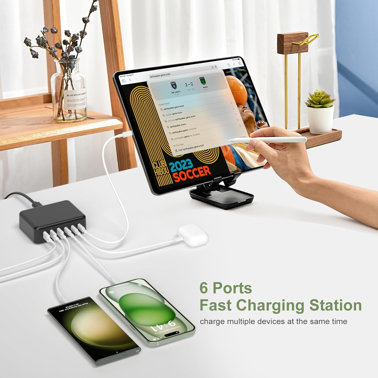 Cargador USB C de 165 W con cable USB C a C de 6 pies, Excgood GaN 6 puertos múltiples USB estación de carga rápida de 65 W tipo C, bloque de
