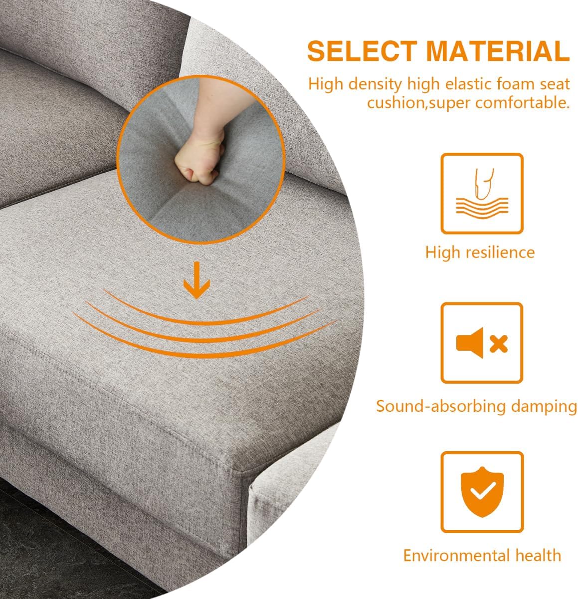 Sofá modular de 3 piezas con reposapiés otomano, sofá modular convertible a 3 plazas o sofá biplaza y sillón, patas doradas y 2 almohadas, gris claro