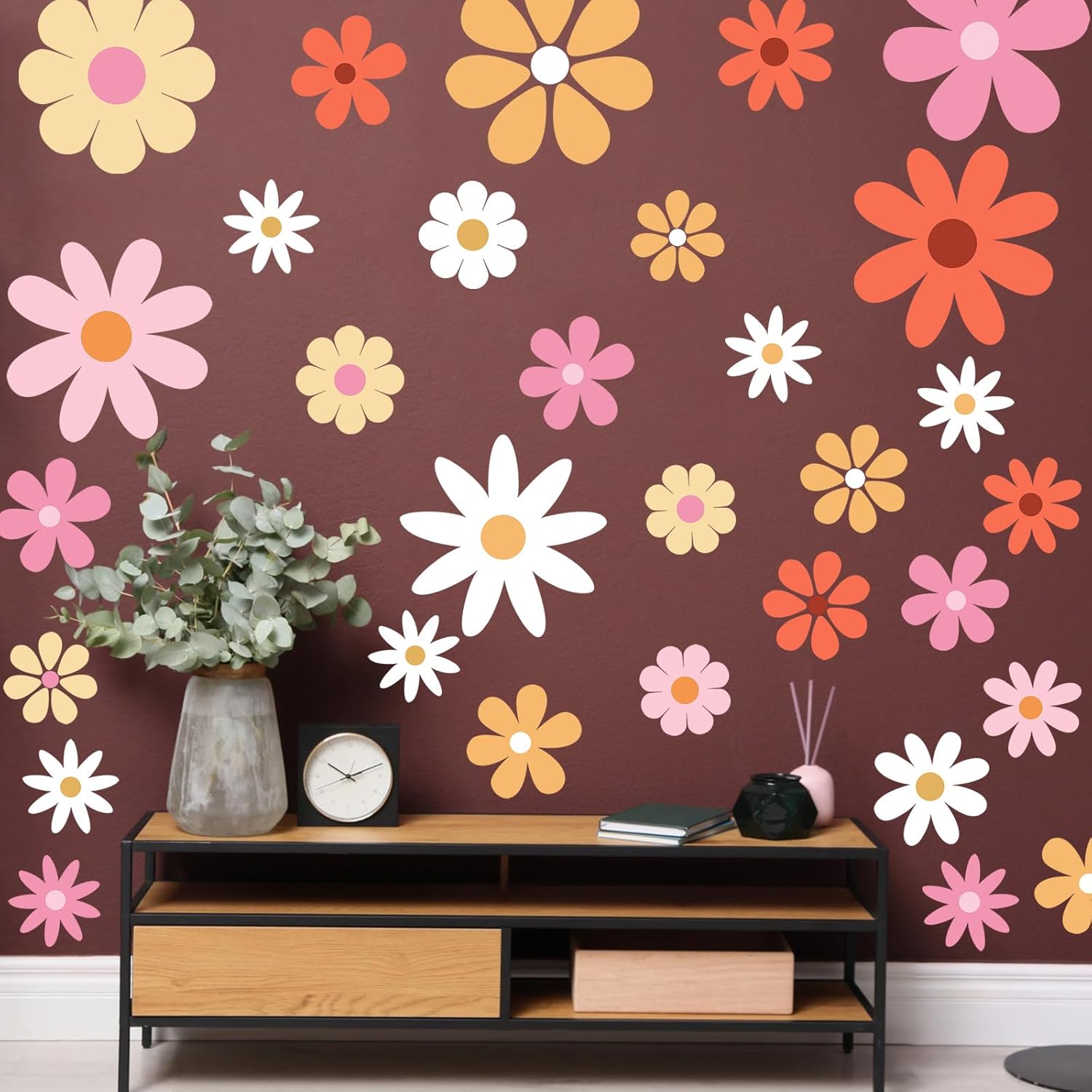12 hojas de calcomanías de pared de margaritas blancas, calcomanías de pared de margaritas grandes, calcomanías florales para niños, niñas,