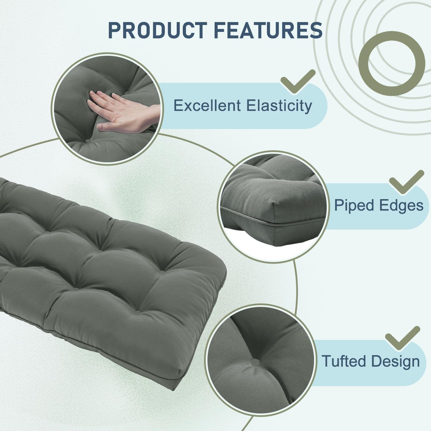 downluxe Cojines para sillas de exteriores, cojín de banco de espuma viscoelástica en forma de U impermeable para columpio, sofá biplaza o patio, 44