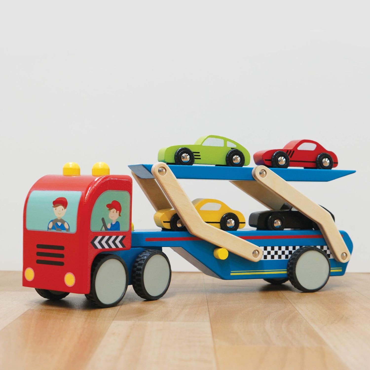 Le Toy Van Motores, aviones y garajes, juego de transportador de autos de carreras, juguetes de madera de primera calidad para niños a partir de 3